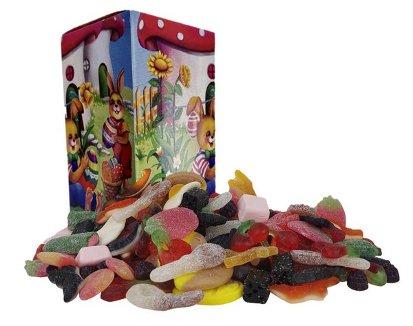 Hovedbilde Firkantet påskeegg med 500g smågodt